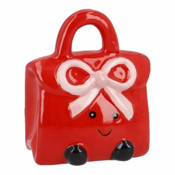 Spardose Tasche mit Gesicht, rot, 7.5 x 9 cm