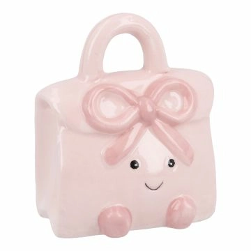 Spardose Tasche mit Gesicht, rosa, 7.5 x 9 cm