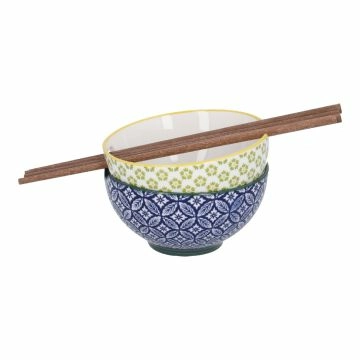 2er Set Schale mit Essstäbchen, grün/blau