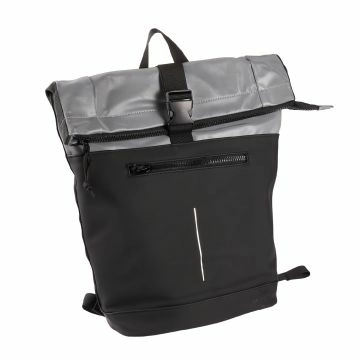 Rucksack Rolltop mit Reflektor, schwarz/reflektierend, 16 Liter