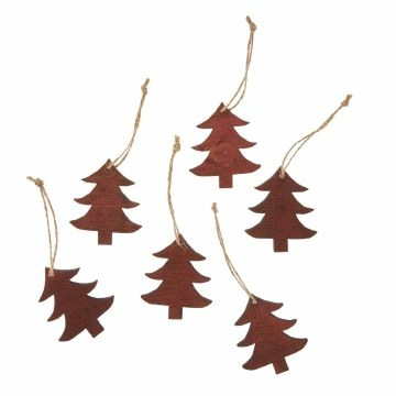 6er Set Anhänger Holz, Tanne, dunkelbraun