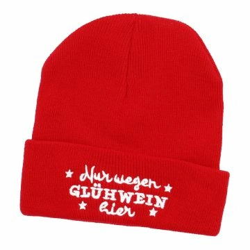 Mütze Weihnachten, Nur wegen Glühwein hier/rot