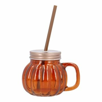 Trinkglas mit Strohhalm, Kürbis/orange, 380 ml