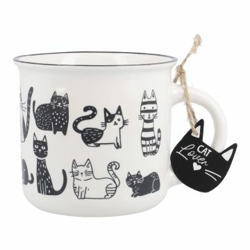 Becher Katze, schwarz/weiß, 350 ml