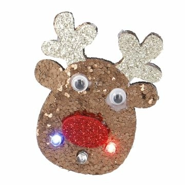 LED-Anstecker Xmas, Rentier/Glitzer, blinkend