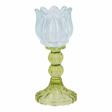 Kerzenständer Tulpe/Teelicht, hellblau/grün, 18 cm