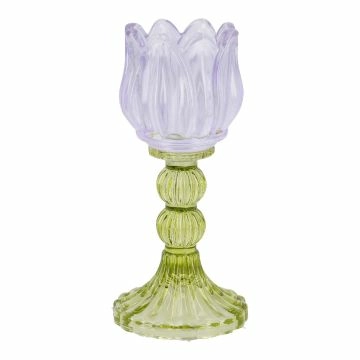 Kerzenständer Tulpe/Teelicht, helllila/grün, 18 cm