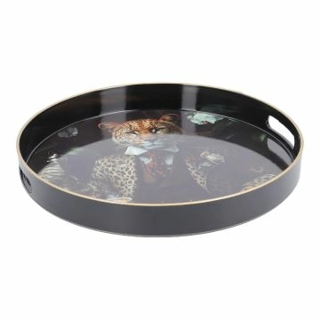 Deko-Tablett Tier, Leopard/rund, 33 cm