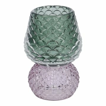 Teelichthalter Zapfen auf Fuß, grün/lila, 11 cm