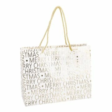 Geschenktüte Schrift/Prägung, creme/gold, 24 x 19 cm