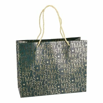 Geschenktüte Schrift/Prägung, grün/gold, 24 x 19 cm