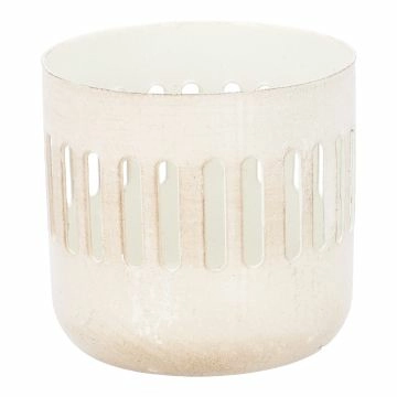 Teelichthalter Metall, Streifen/beige, 7.2 x 6.8 cm