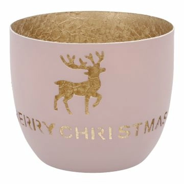Windlicht Spruch/Xmas, Hirsch/altrosa, 10 x 8.5 cm