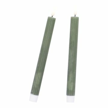 2er Set LED-Stabkerze Rustik/Timer, moosgrün, 24.5 cm