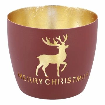 Windlicht Spruch/Xmas, Hirsch/rot, 10 x 8.5 cm