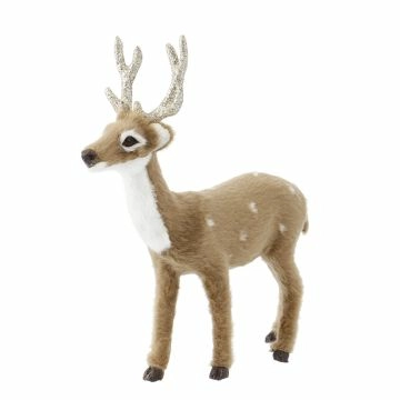 Rentier Fell/Glitzer, stehend, braun, 16 cm