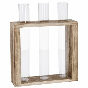 Vase Reagenzglas 3 Stück in Holzständer, 19 cm