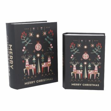 2er Set Buchkarton Xmas, Rentier/schwarz