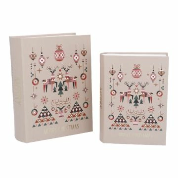 2er Set Buchkarton Xmas, Rentier/creme