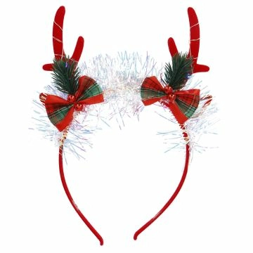 Haarreifen Weihnachten mit LED, Geweih/rot
