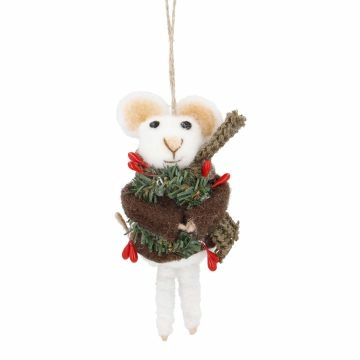 Anhänger Weihnachtstier, Maus/Kranz, 14 cm