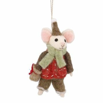Anhänger Weihnachtstier, Maus/Mütze, 14 cm
