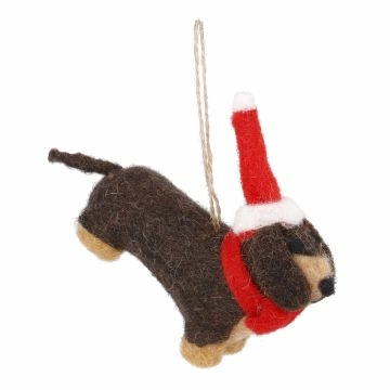 Anhänger Weihnachtstier, Dackel/Mütze, 9 cm