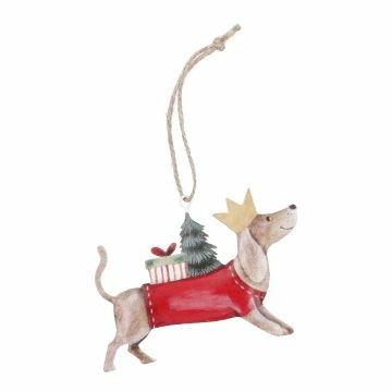 Metall-Anhänger Weihnachtsdackel, Krone, 12.5 x 7 cm