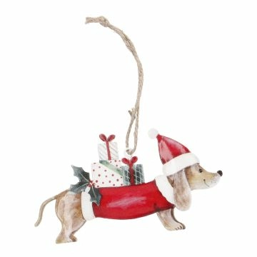 Metall-Anhänger Weihnachtsdackel, Mütze/rot, 12.5 x 7 cm