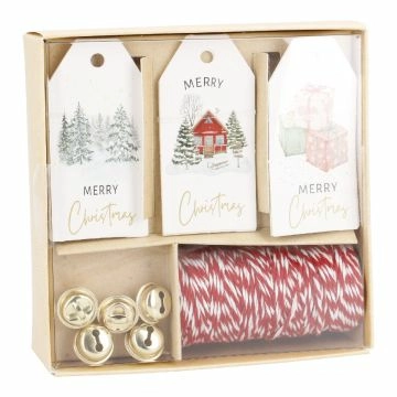 Geschenke-Set, Haus-rot/weiß, Kordel/Anhänger/Glocke