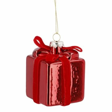 Anhänger Geschenk mit Schleife, rot, 7 cm