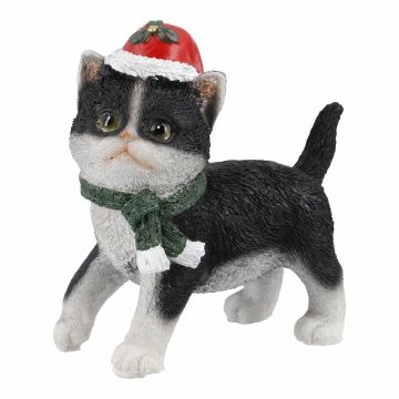 Weihnachtsfigur mit Mütze, Katze/schwarz, 13 x 13 cm