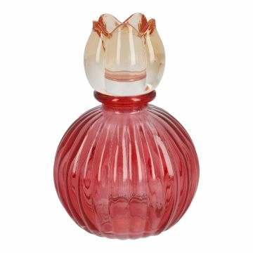 Kerzenhalter Blüte auf Kugel-Sockel, rot/orange, 12.5 cm