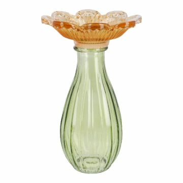 Vase Blütenform, orange/grün, 17 cm