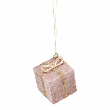 Anhänger Samt-Geschenk, Punkte/rosa, 5 x 6 cm
