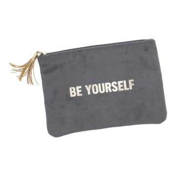 Kosmetiktasche Samt, Be yourself/grau, 22 x 15 cm