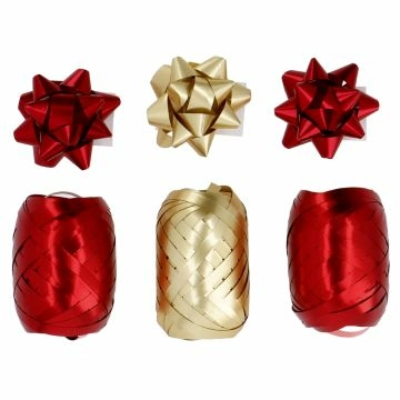 Geschenkband-Set Schleife, rot/gold, 6-teilig
