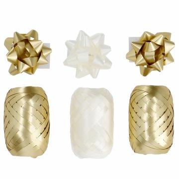 Geschenkband-Set Schleife, gold/creme, 6-teilig