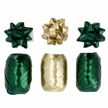 Geschenkband-Set Schleife, grün/gold, 6-teilig