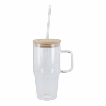 Glas mit Deckel und Strohhalm, klar, 800 ml