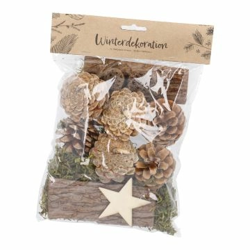Deko-Mix Zapfen mit Stern, natur, 150 g