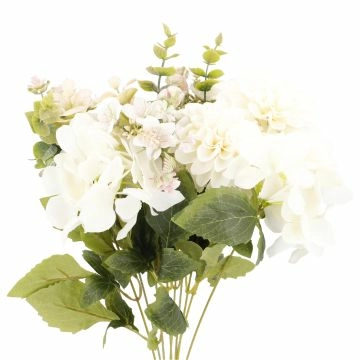 Dahlien-Hortensien-Strauß, weiß, 48 cm