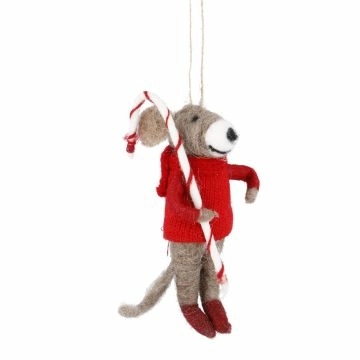 Anhänger Weihnachtstier, Maus/Zuckerstange, 14 cm