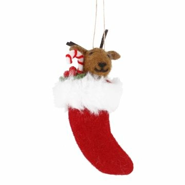 Anhänger Weihnachtstier, Rentier/Socke, 14 cm