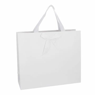 Geschenktüte Uni mit Schleife, weiß, 36 x 31 cm