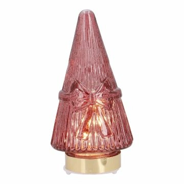 LED-Glastanne mit Schleife, rot, 11 cm