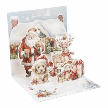 Klappkarte 3D, Weihnachtsmann/Rentier