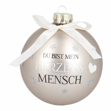 Glaskugel Spruch, Herzensmensch/champagner/matt, 10 cm