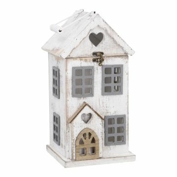 Holz-Laterne Haus, weiß, 17.5 x 34 cm