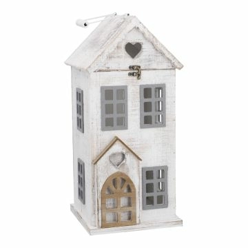 Holz-Laterne Haus, weiß, 23 x 49 cm